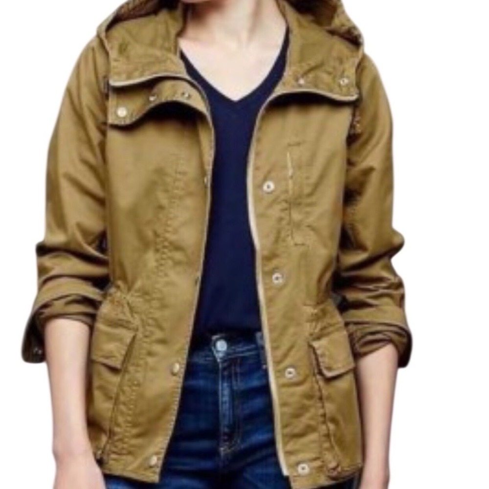 Gap Utility Jacket Women M Khaki Green Drawstring Hood Casual Outerwear Military